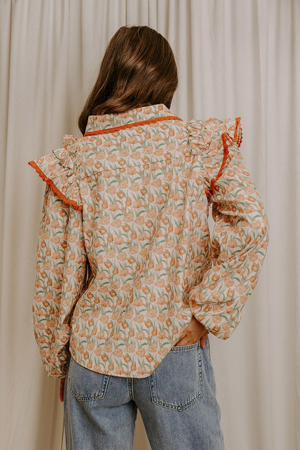 Sunday Embrace Floral Corduroy Button Up Top