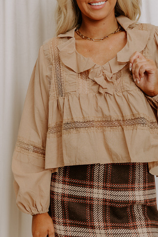 Feeling Lighthearted Lace Top in Iced Latte