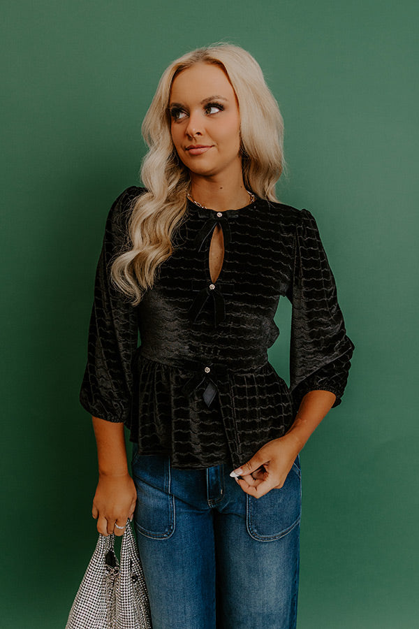 Uptown Edit Velvet Peplum Top in Black