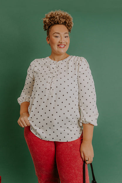 Kind Conversation Polka Dot Henley Top Curves