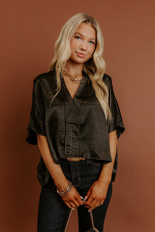 High Society Chic Satin Top in Black