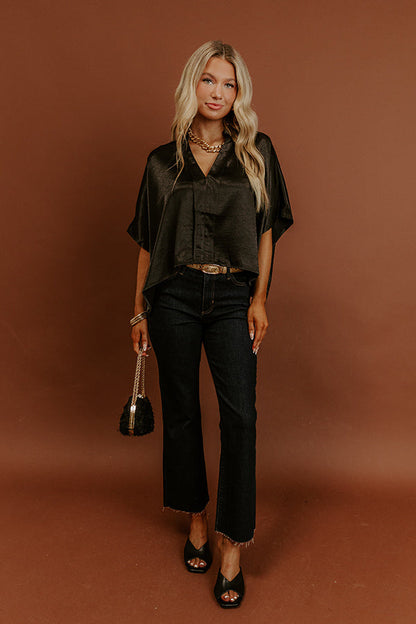 High Society Chic Satin Top in Black