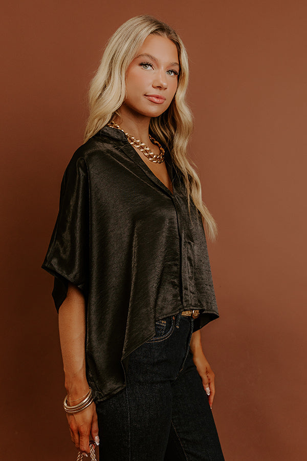 High Society Chic Satin Top in Black