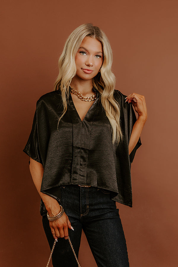 High Society Chic Satin Top in Black