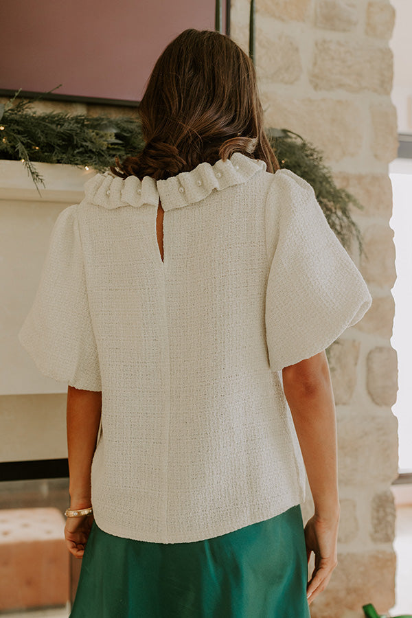 Polished Affair Embellished Tweed Top in Ivory