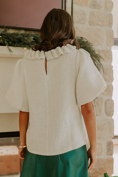 Polished Affair Embellished Tweed Top in Ivory