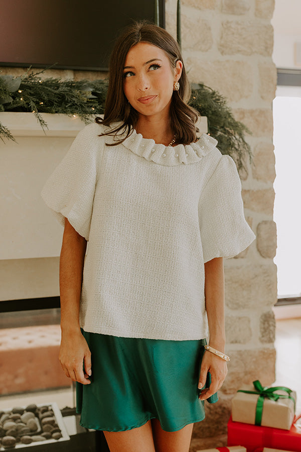 Polished Affair Embellished Tweed Top in Ivory