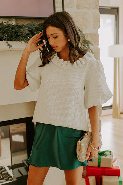 Polished Affair Embellished Tweed Top in Ivory