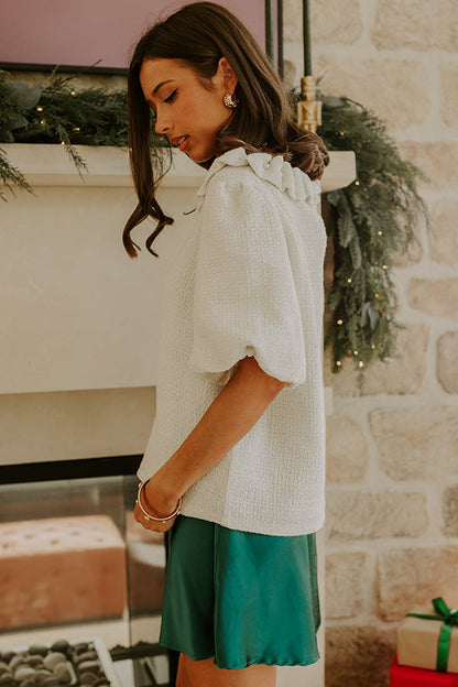 Polished Affair Embellished Tweed Top in Ivory