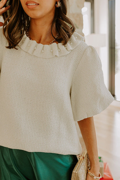 Polished Affair Embellished Tweed Top in Ivory