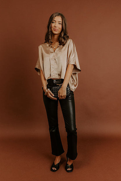 High Society Chic Satin Top in Taupe