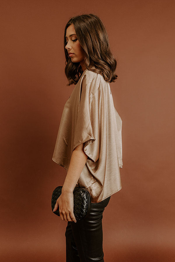 High Society Chic Satin Top in Taupe