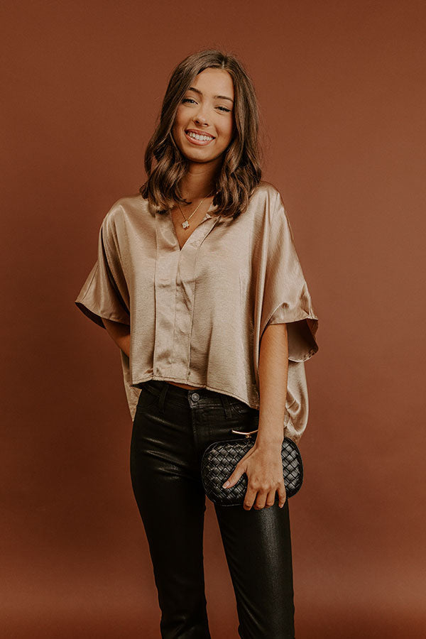 High Society Chic Satin Top in Taupe