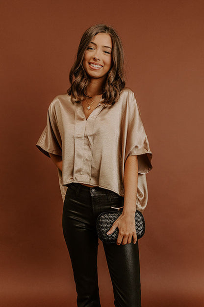 High Society Chic Satin Top in Taupe