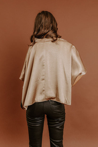 High Society Chic Satin Top in Taupe