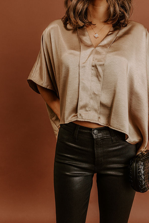 High Society Chic Satin Top in Taupe