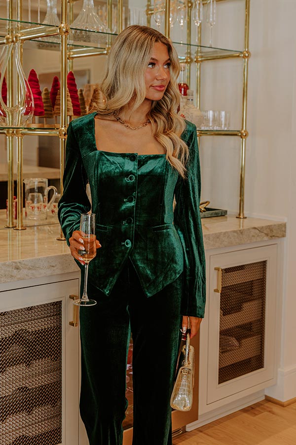 Chic Influencer Velvet Top in Hunter Green