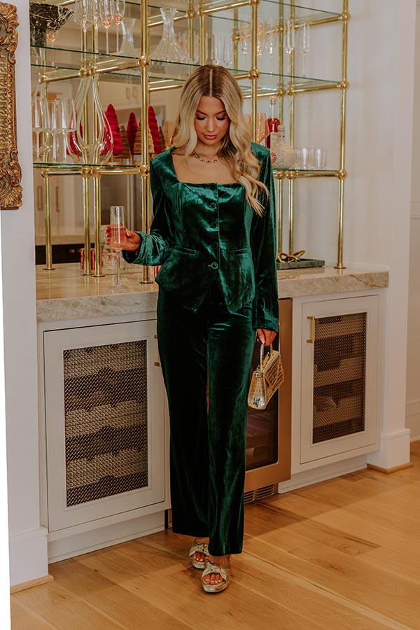 Chic Influencer Velvet Top in Hunter Green