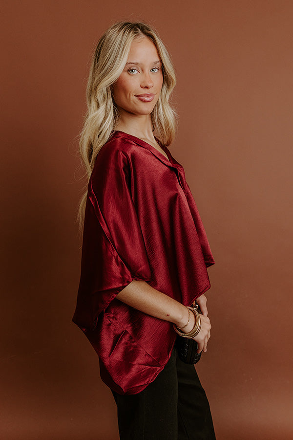 High Society Chic Satin Top in Wine