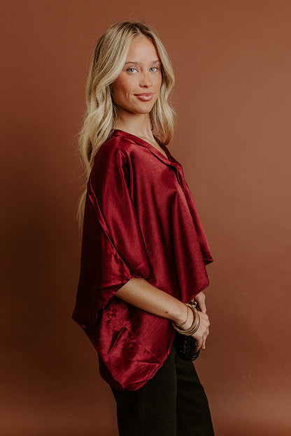 High Society Chic Satin Top in Wine