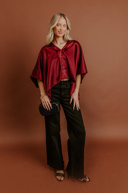 High Society Chic Satin Top in Wine