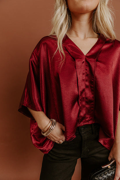 High Society Chic Satin Top in Wine