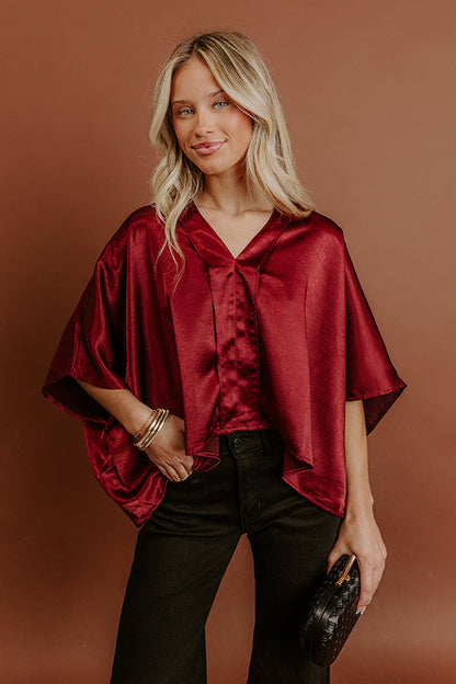 High Society Chic Satin Top in Wine