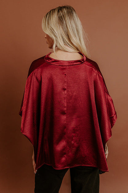 High Society Chic Satin Top in Wine