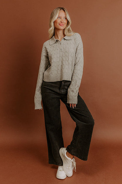 The Storyline Cable Knit Sweater Top in Grey
