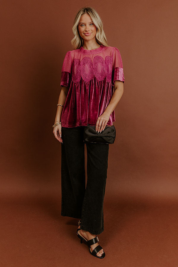 Delicate Daze Velvet Top in Vineyard Grape