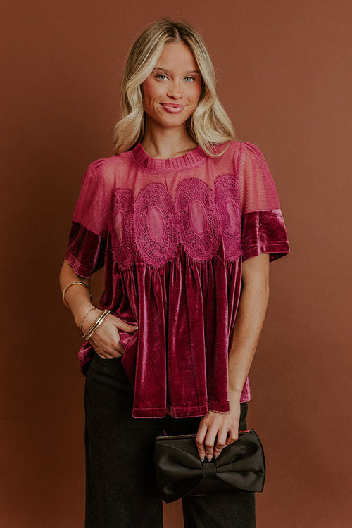Delicate Daze Velvet Top in Vineyard Grape