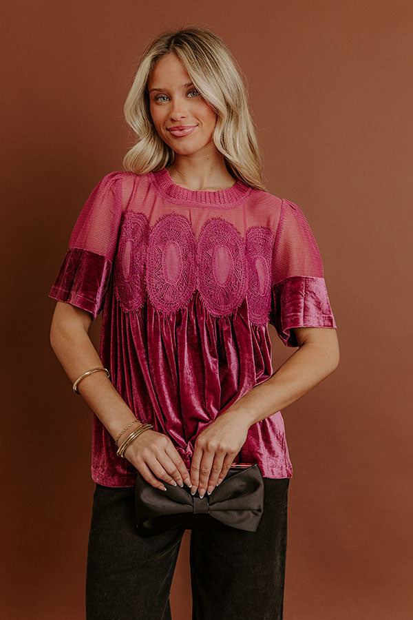 Delicate Daze Velvet Top in Vineyard Grape