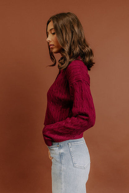 The Storyline Cable Knit Sweater Top in Wine