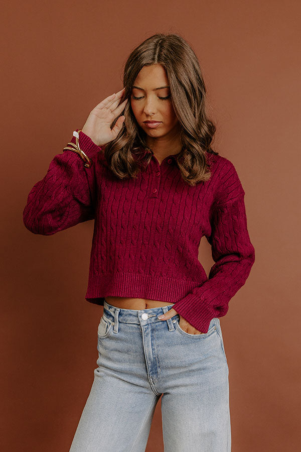 The Storyline Cable Knit Sweater Top in Wine