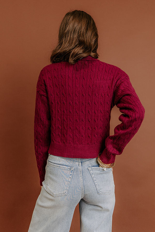The Storyline Cable Knit Sweater Top in Wine