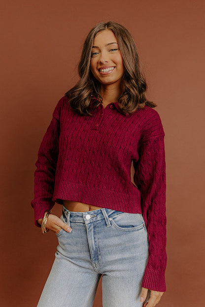 The Storyline Cable Knit Sweater Top in Wine