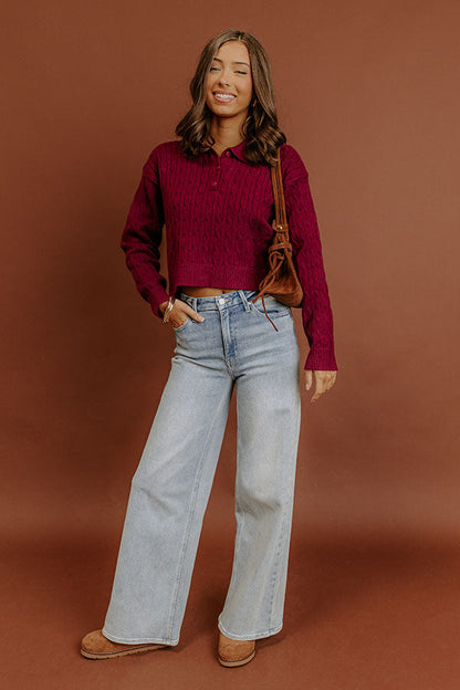 The Storyline Cable Knit Sweater Top in Wine