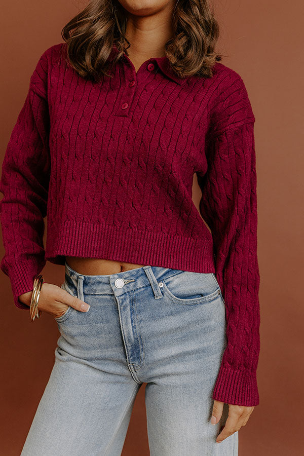 The Storyline Cable Knit Sweater Top in Wine