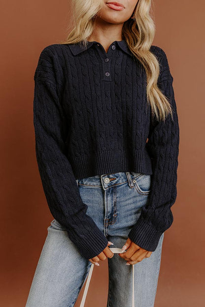 The Storyline Cable Knit Sweater Top in Navy