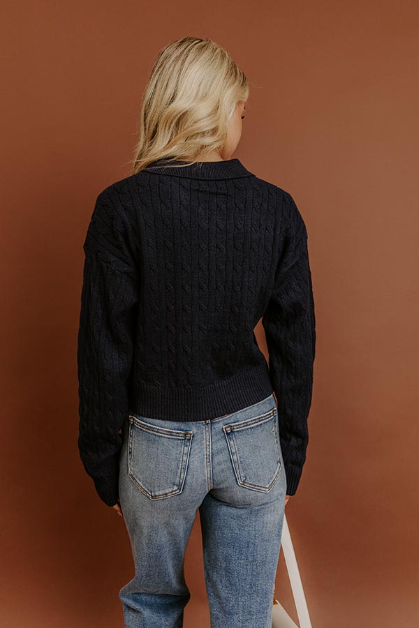The Storyline Cable Knit Sweater Top in Navy
