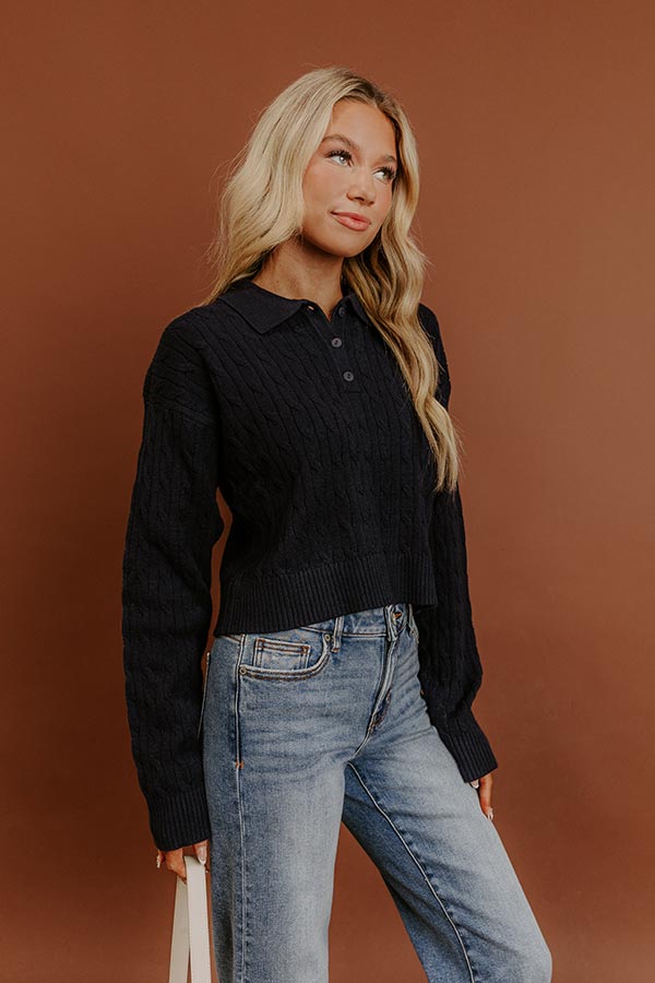 The Storyline Cable Knit Sweater Top in Navy