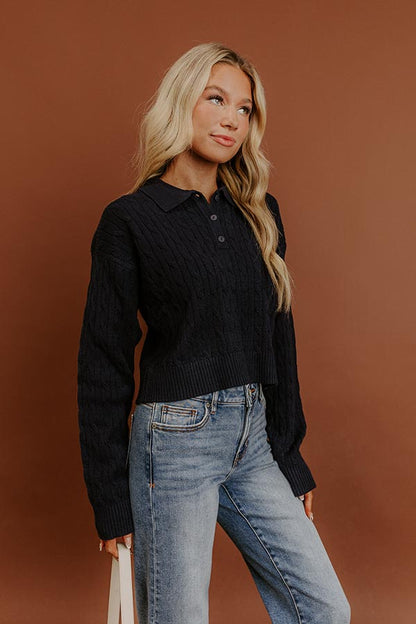The Storyline Cable Knit Sweater Top in Navy