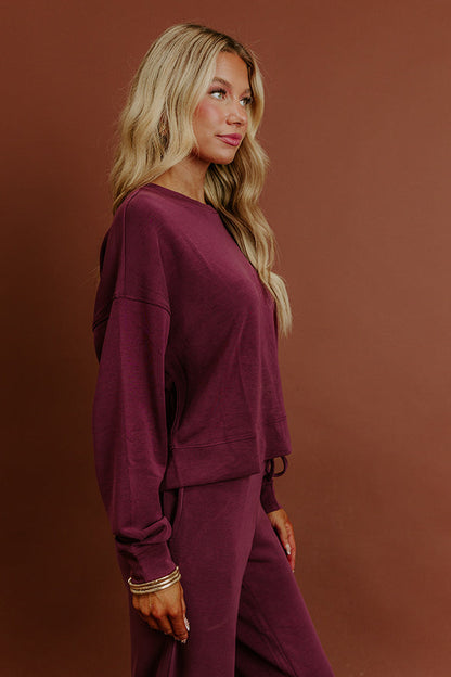 Cozy Cues Scuba Long Sleeve Tee in Plum