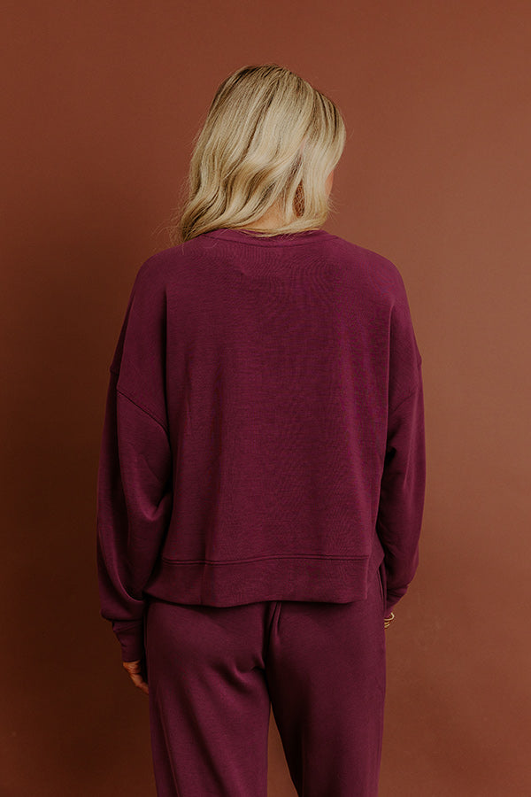 Cozy Cues Scuba Long Sleeve Tee in Plum