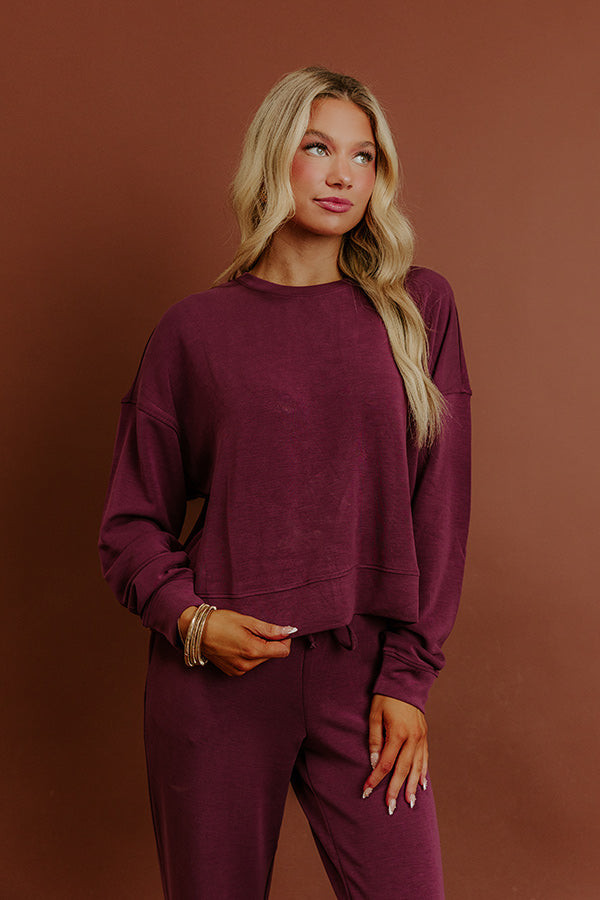 Cozy Cues Scuba Long Sleeve Tee in Plum