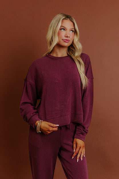 Cozy Cues Scuba Long Sleeve Tee in Plum