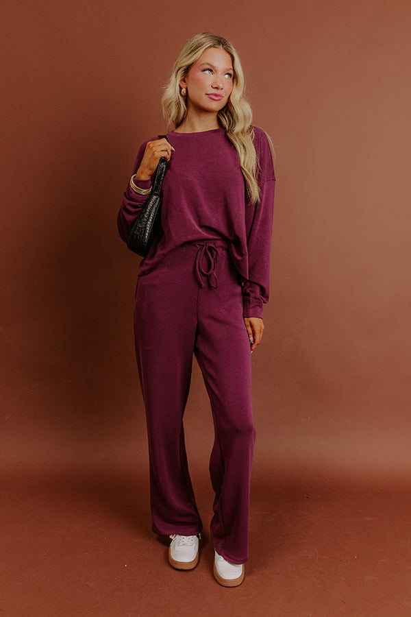 Cozy Cues Scuba Long Sleeve Tee in Plum