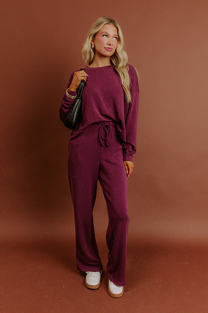 Cozy Cues Scuba Long Sleeve Tee in Plum