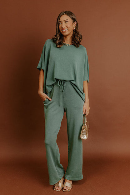 Cozy Cues Oversized Scuba Tee in Light Hunter Green