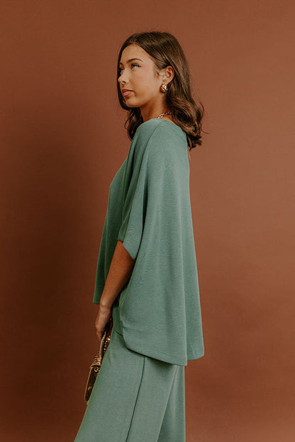 Cozy Cues Oversized Scuba Tee in Light Hunter Green